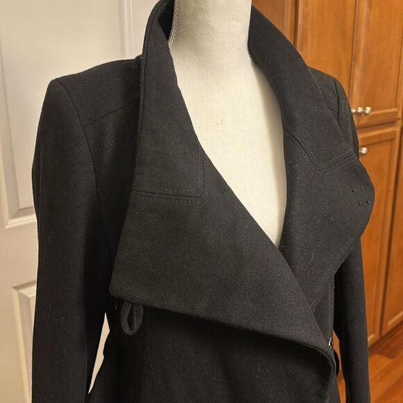 KENNETH COLE COAT ASYMMETRICAL BELTED WOOL MAXI LINED BLACK STRUCTURED LNC SZ 8 - Picture 5 of 16